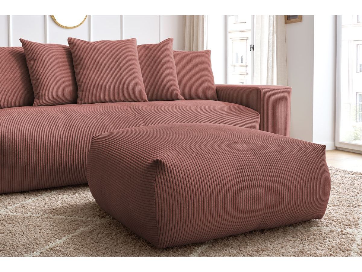 Bobochic Voltaire Schlafsofa 4-Sitzer mit Bettkasten und Pouf Cordsamt Rosa