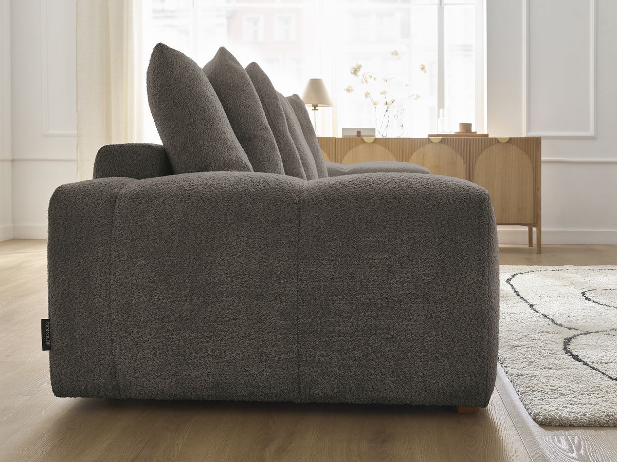 Bobochic Anakin Sofa 3-Sitzer, 6 Kissen Bouclé-Stoff Braun