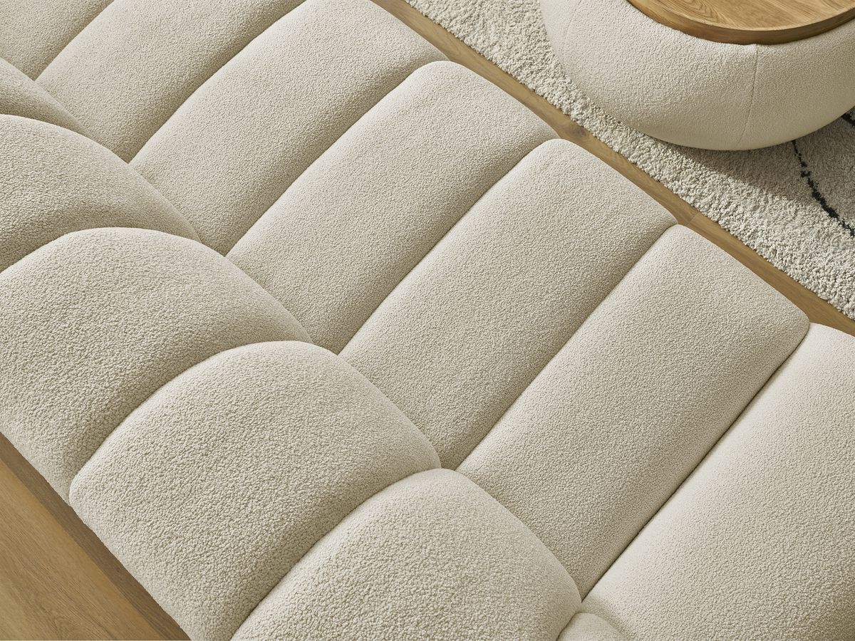 Bobochic Hayden Sofa 3-Sitzer mit Pouf 256 × 107 cm Bouclé-Stoff Beige