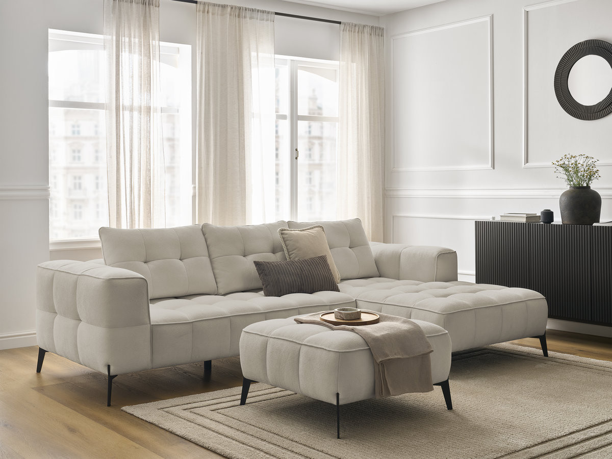 Bobochic Anis Ecksofa mit Pouf Strukturstoff Beige Ecke rechts