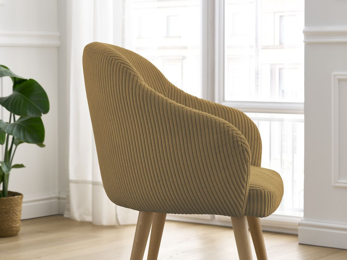 Bobochic Sophie Esszimmerstuhl 4er-Set mit skandinavischen Holzbeinen Cordsamt Gelb