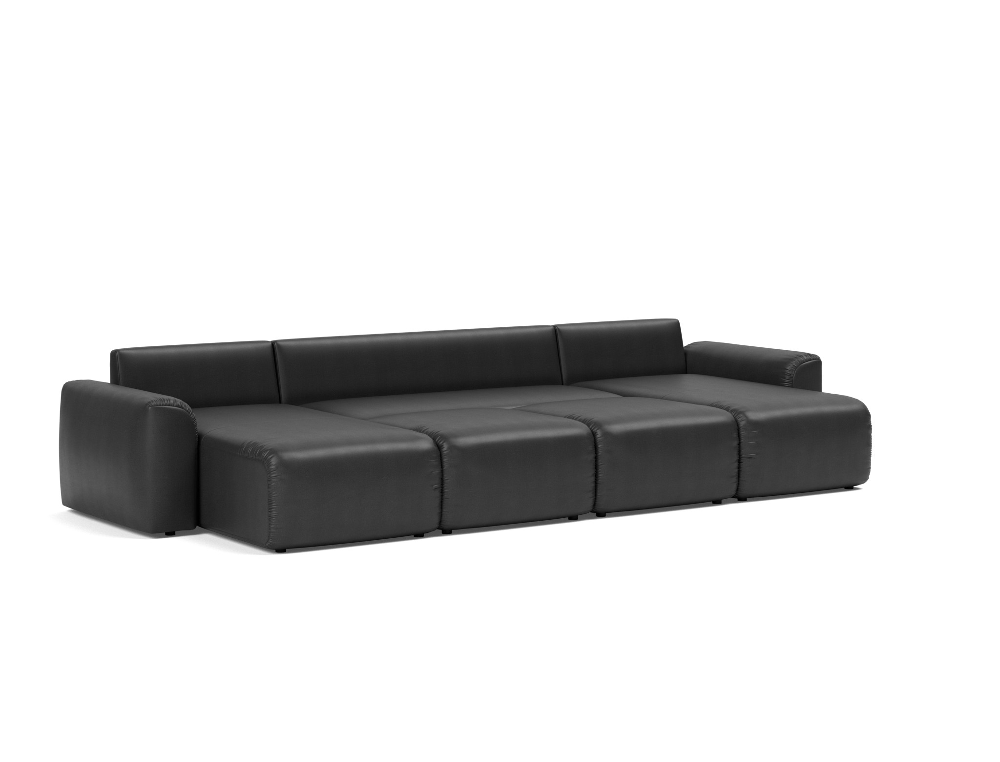 Schlafsofa Norum U-Form mit Chunky-Armlehnen Lederoptik Faunal 550-Black
