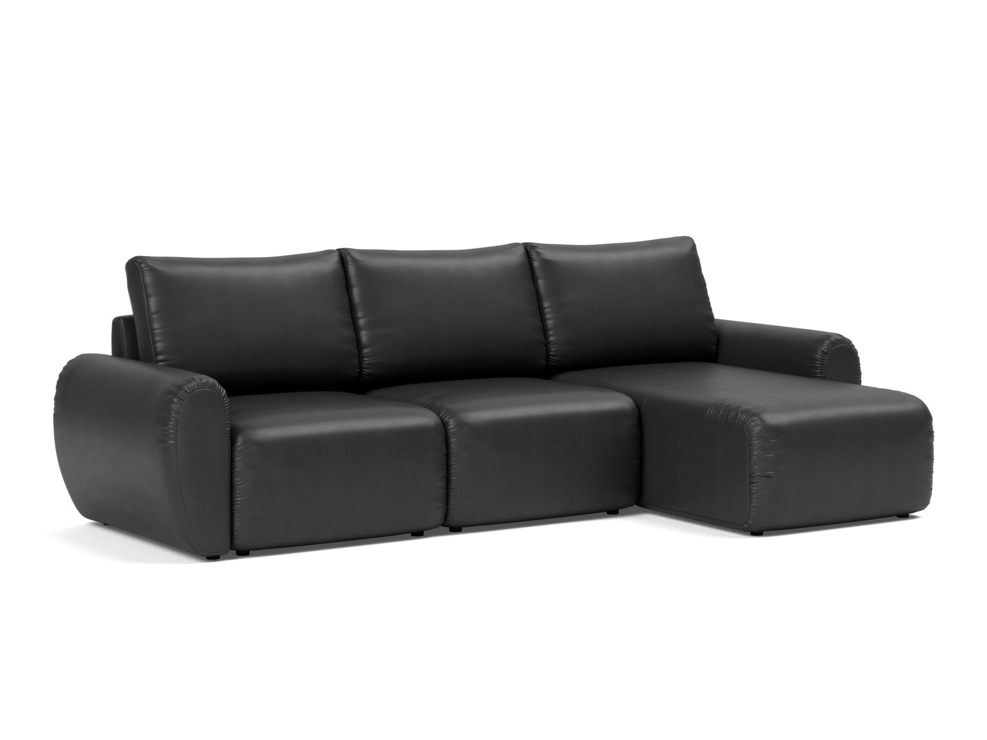 Schlafsofa Norum mit Chaiselongue und Curve-Armlehnen Lederoptik Faunal 550-Black
