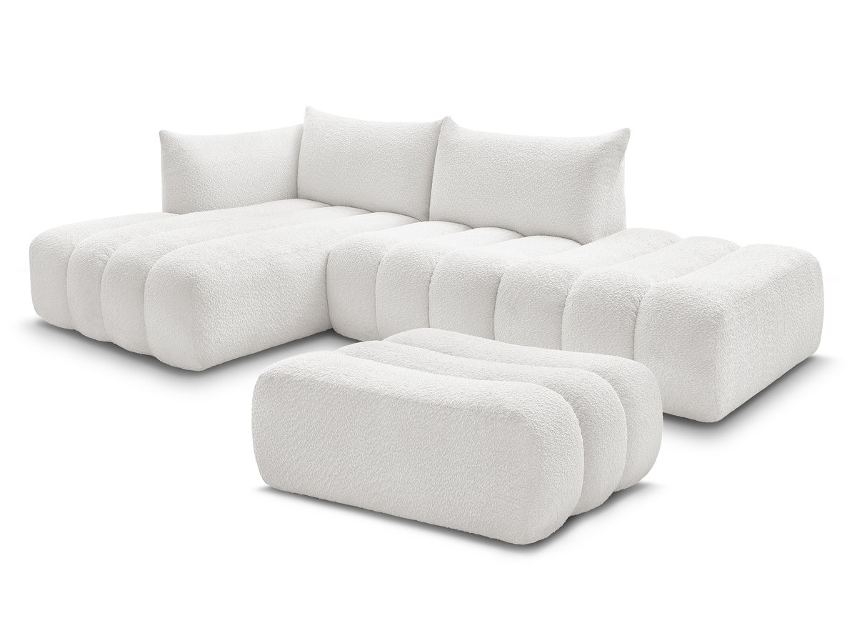 Bobochic Azra Ecksofa mit Pouf 319 × 178 cm Bouclé-Stoff Weiß Ecke links