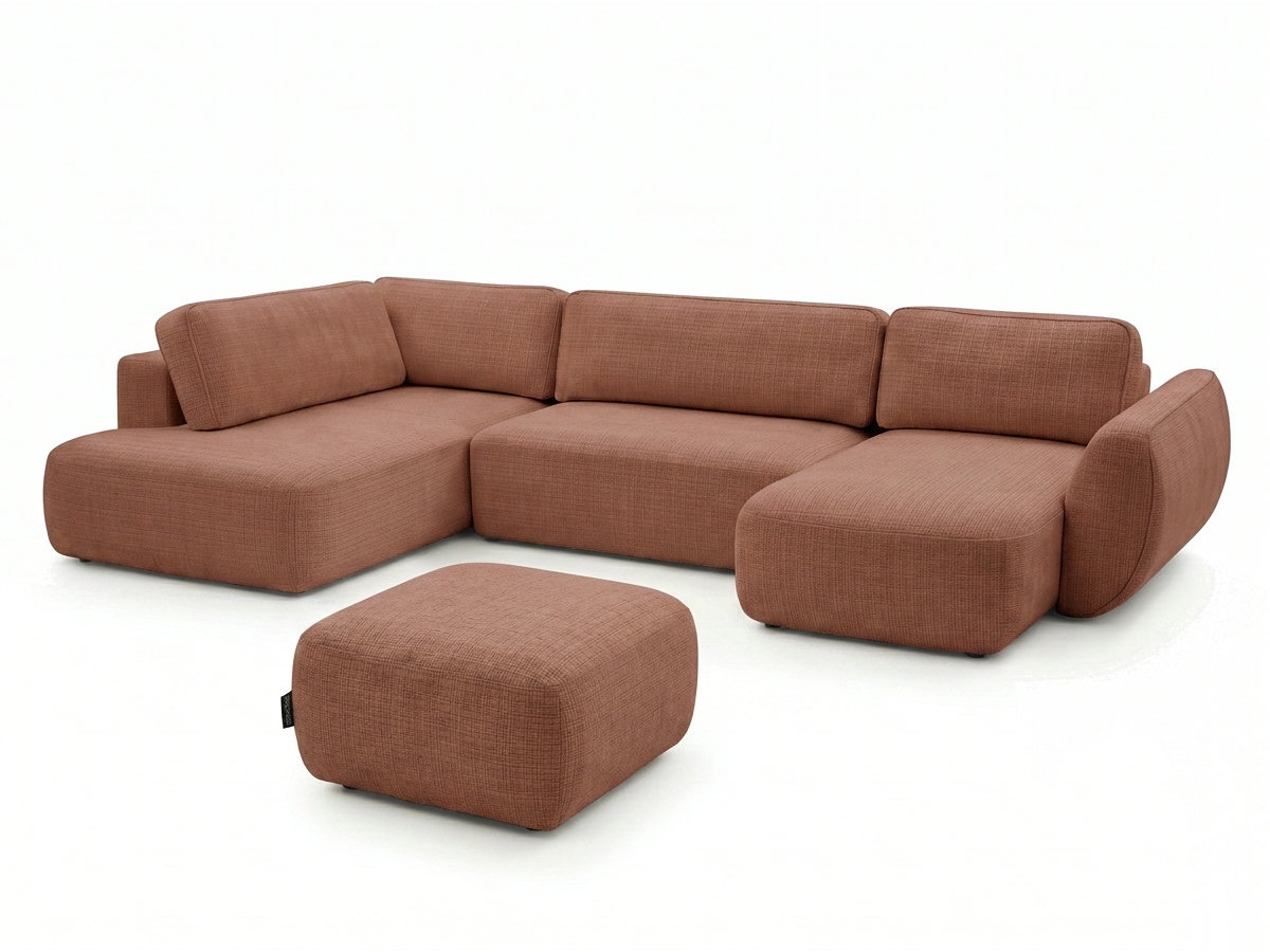 Bobochic Denise Wohnlandschaft mit Pouf Strukturstoff Orange Ecke rechts