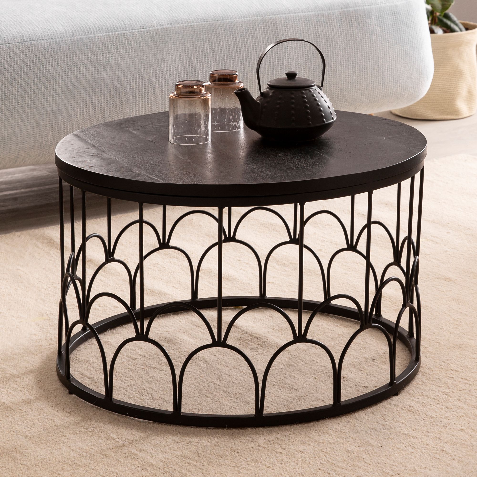 Couchtisch Asker Massivholz Schwarz Ø 60 × H 36 cm