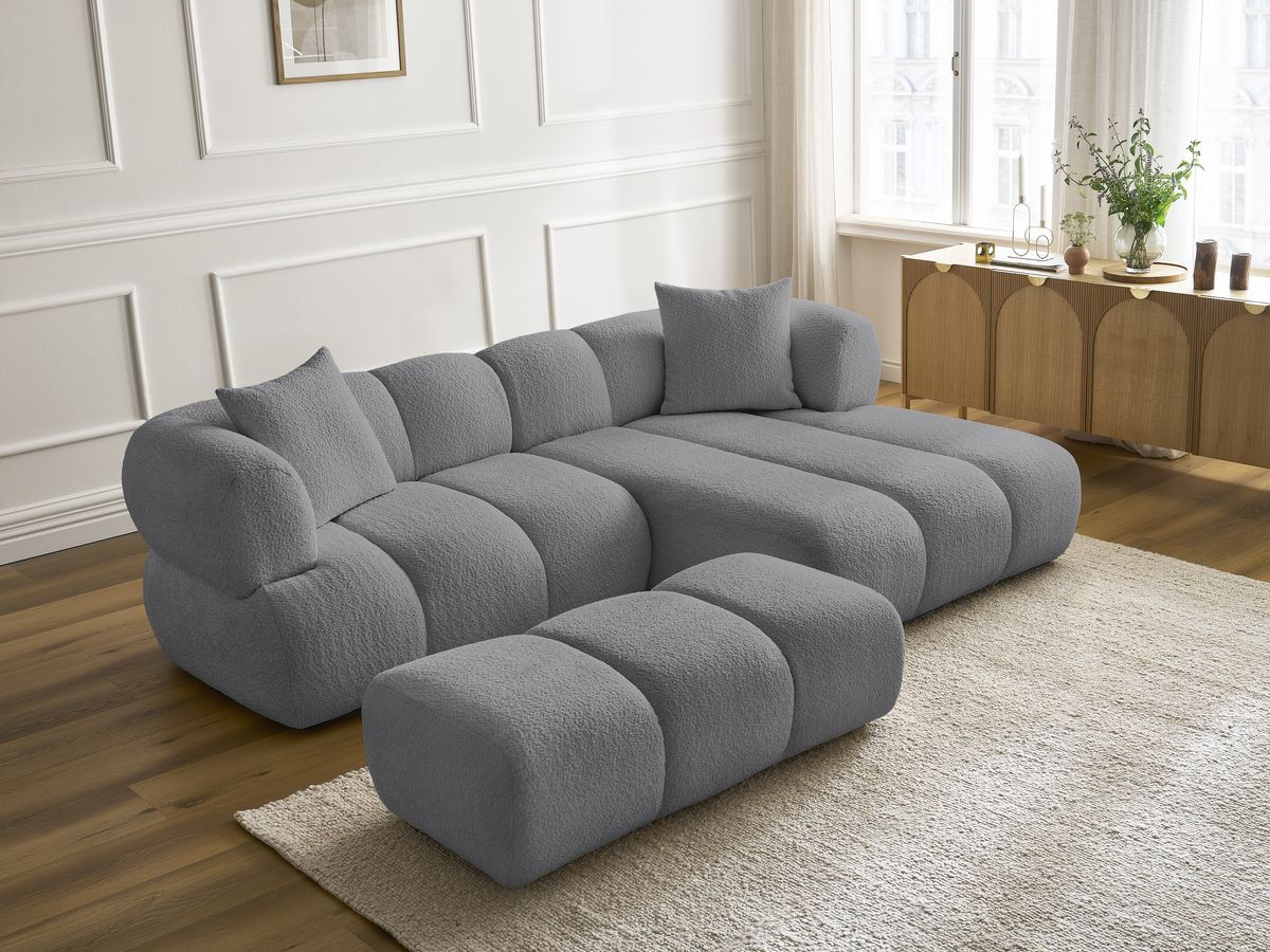 Bobochic Pamira Ecksofa mit Pouf Bouclé-Stoff Dunkelgrau Ecke rechts
