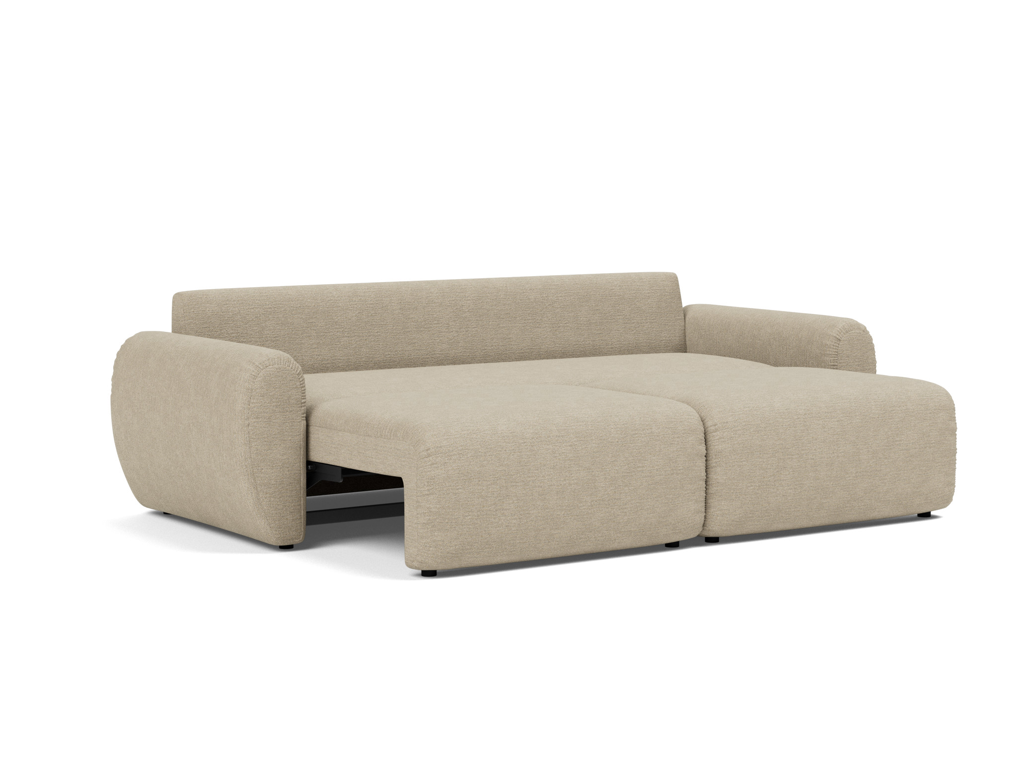 Schlafsofa Norum mit Curve-Armlehnen Strukturierter Stoff Taura 356-Sand