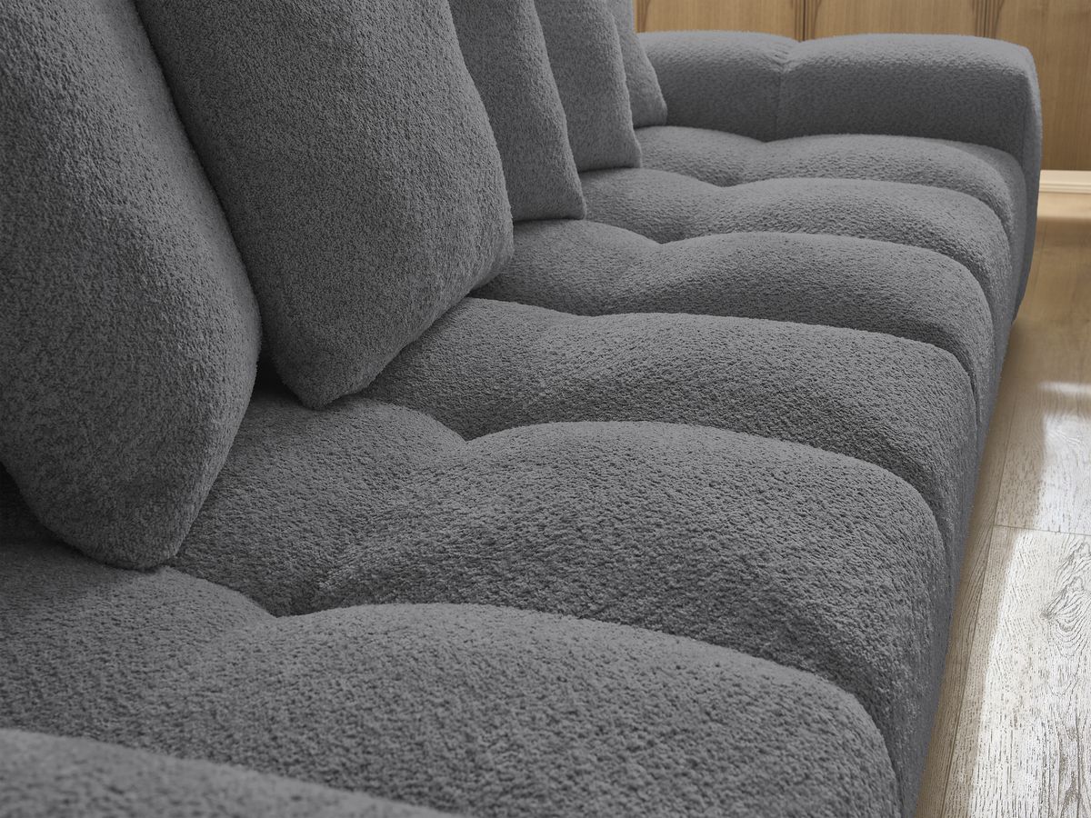 Bobochic Anakin Sofa 3-Sitzer, 6 Kissen Bouclé-Stoff Dunkelgrau