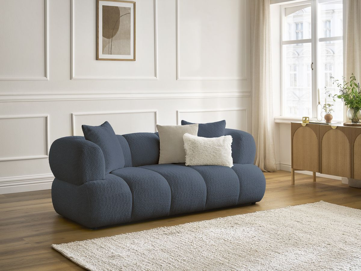 Bobochic Pamira Sofa 2-Sitzer Bouclé-Stoff Dunkelblau