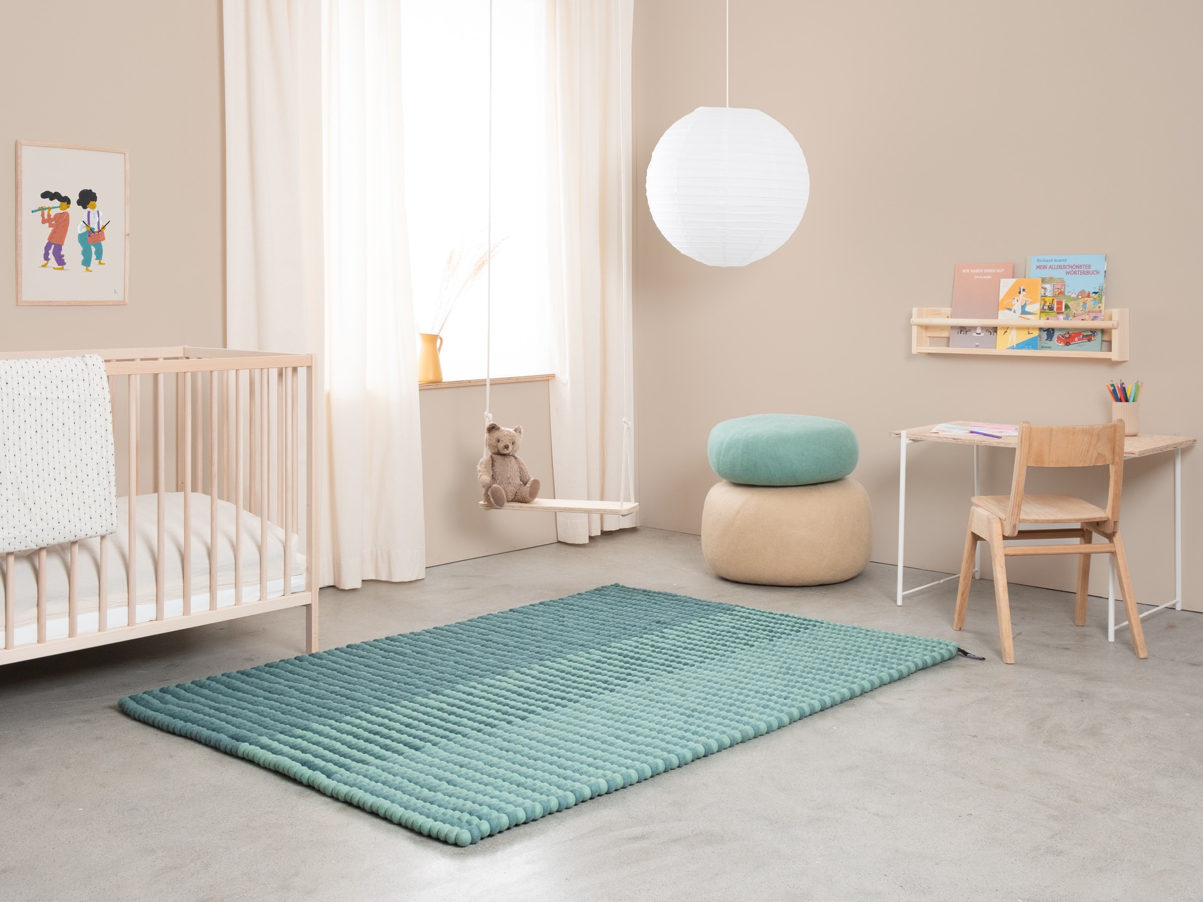 myfelt Sage Filzkugelteppich Grün rechteckig 70 x 100 cm