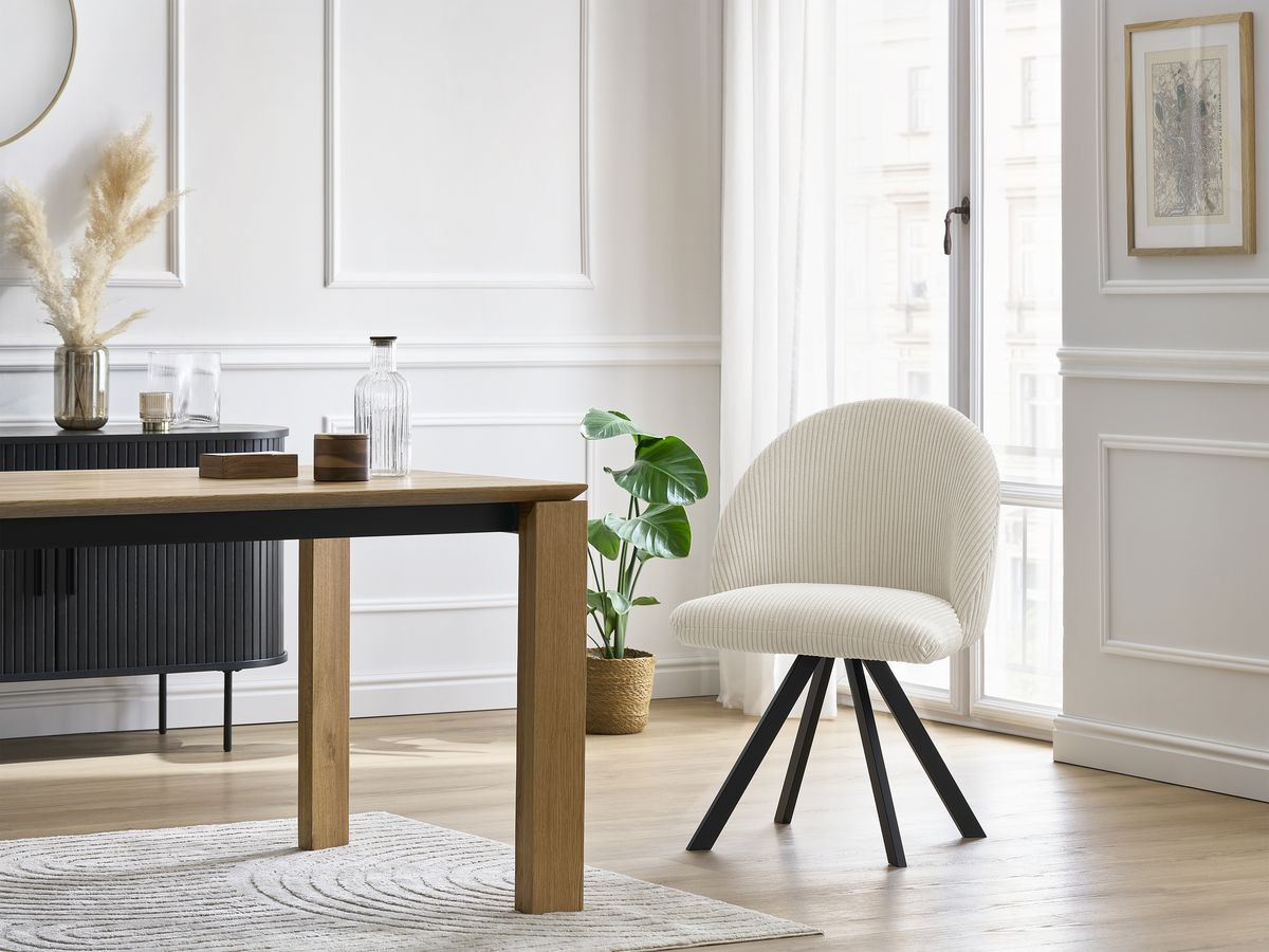 Bobochic Lalie Esszimmerstuhl mit Sternfuß Cordsamt Beige