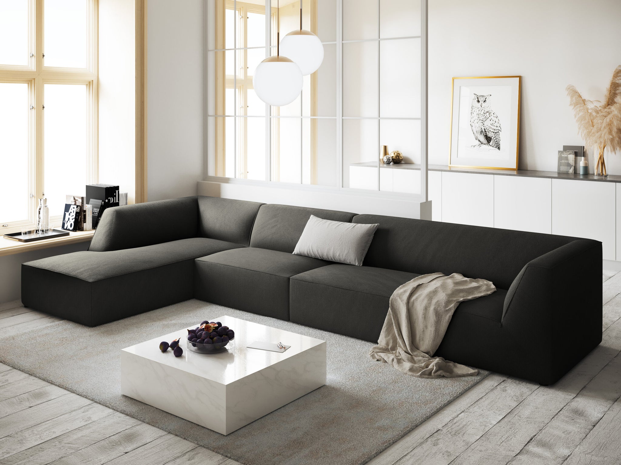Micadoni Ecksofa Ruby 5-Sitzer Links Kord Scala Dunkelgrau
