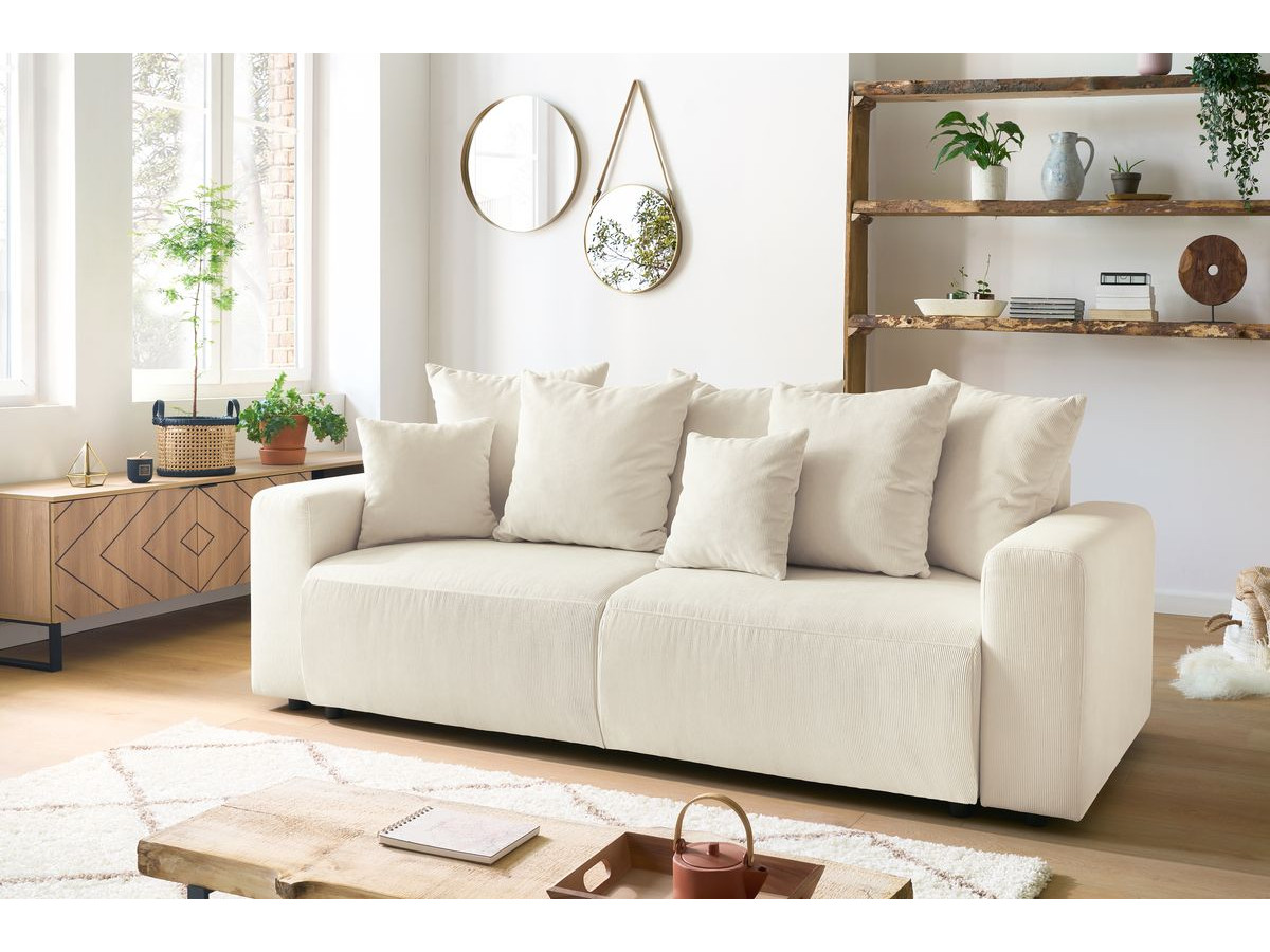 Bobochic Envy Schlafsofa 3-Sitzer mit Bettkasten Cordsamt Beige