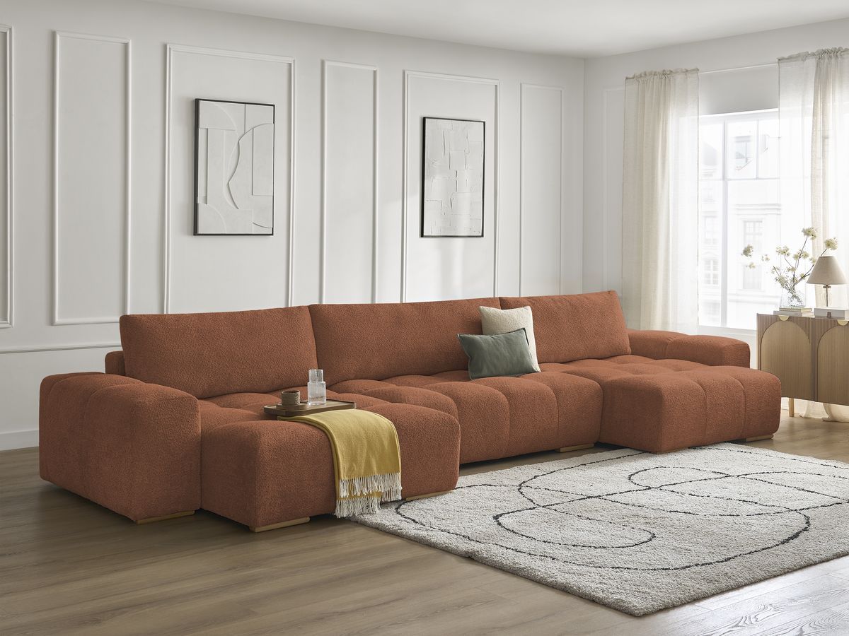 Bobochic Anakin Wohnlandschaft, 3 Kissen Bouclé-Stoff Orange