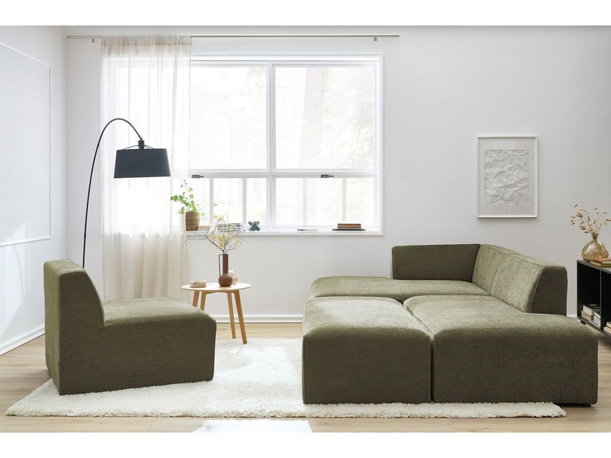 Bobochic Megeve Ecksofa mit Pouf Strukturstoff Grün Ecke links