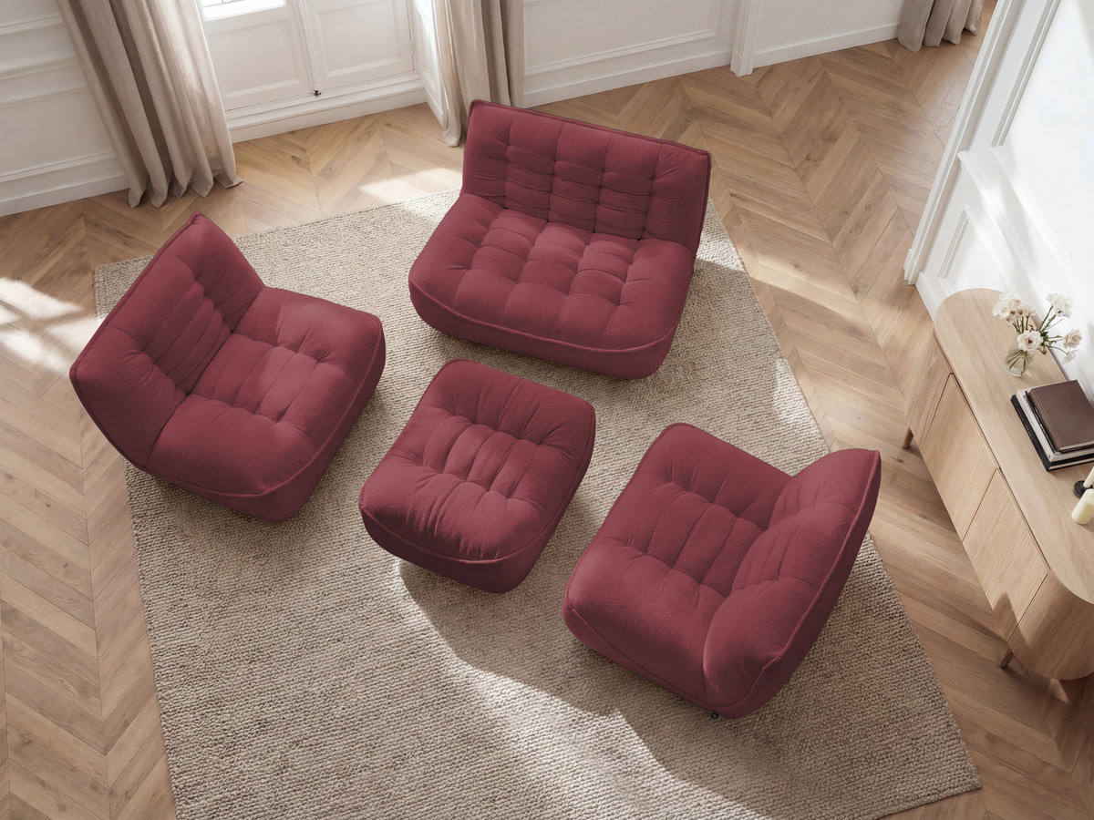 Bobochic Serena Sofa 4-Sitzer mit Pouf Melange-Stoff Rot