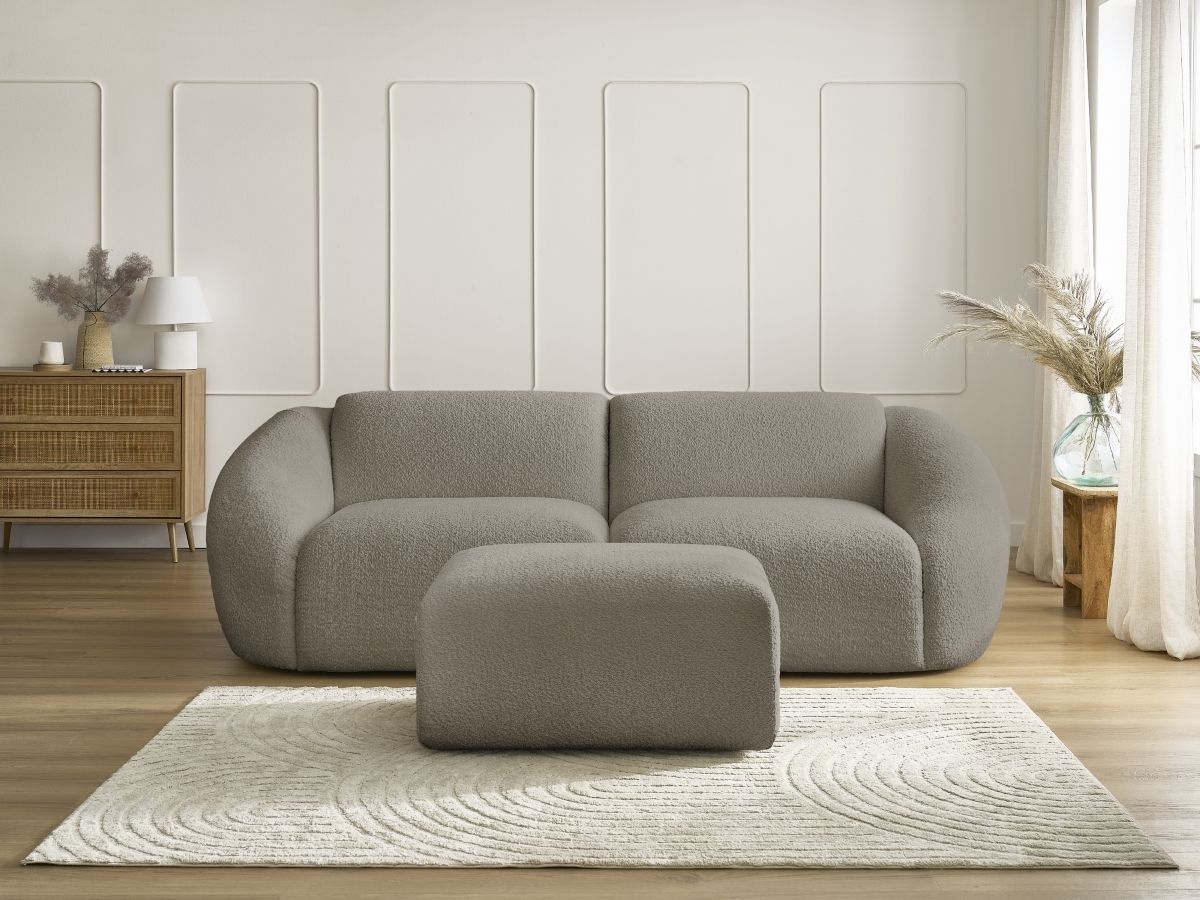 Bobochic Tina Sofa 4-Sitzer mit Pouf Bouclé-Stoff Taupe
