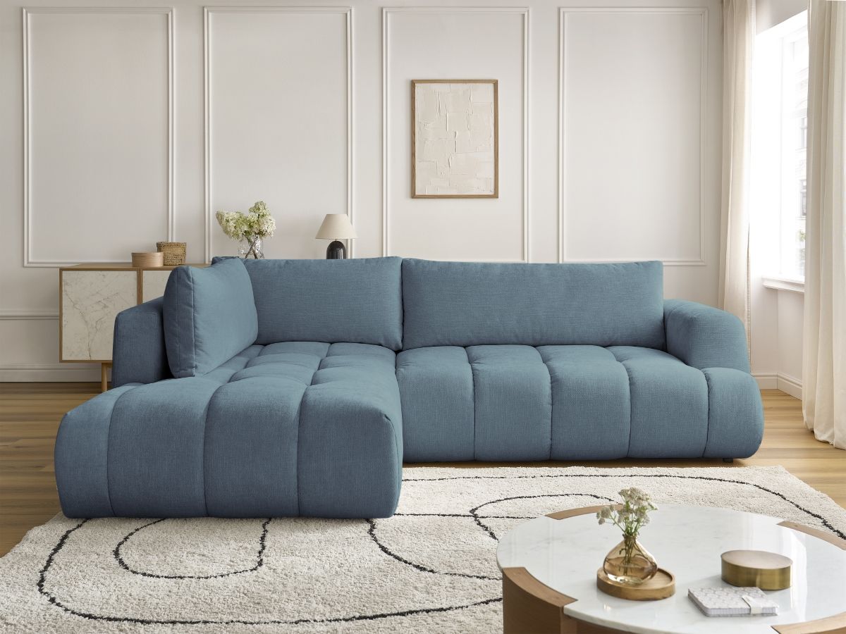 Bobochic Fuji Ecksofa mit Schlaffunktion und Bettkasten 282 × 204 cm Stoff Hellblau Ecke links