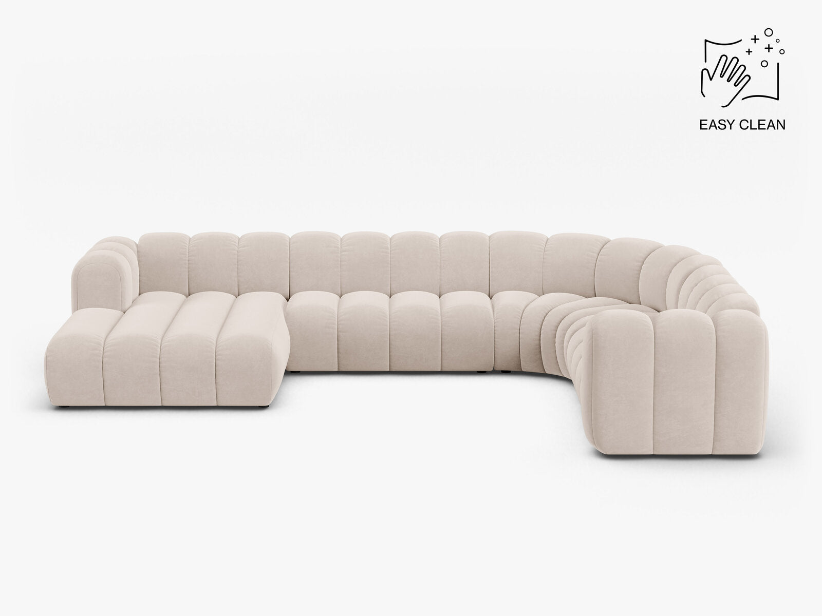 Micadoni Modulares Panorama Ecksofa Lupine 6-Sitzer Rechts Samt Venus Helles Beige
