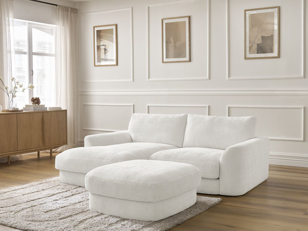 Bobochic Leonore Ecksofa mit Pouf Strukturstoff Weiß Ecke links