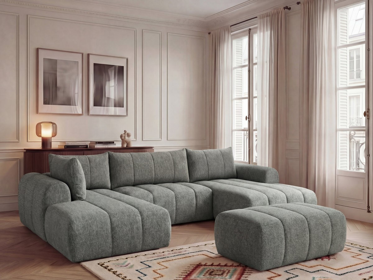 Bobochic Nesty Wohnlandschaft mit Pouf Melange-Stoff Dunkelgrau Ecke rechts