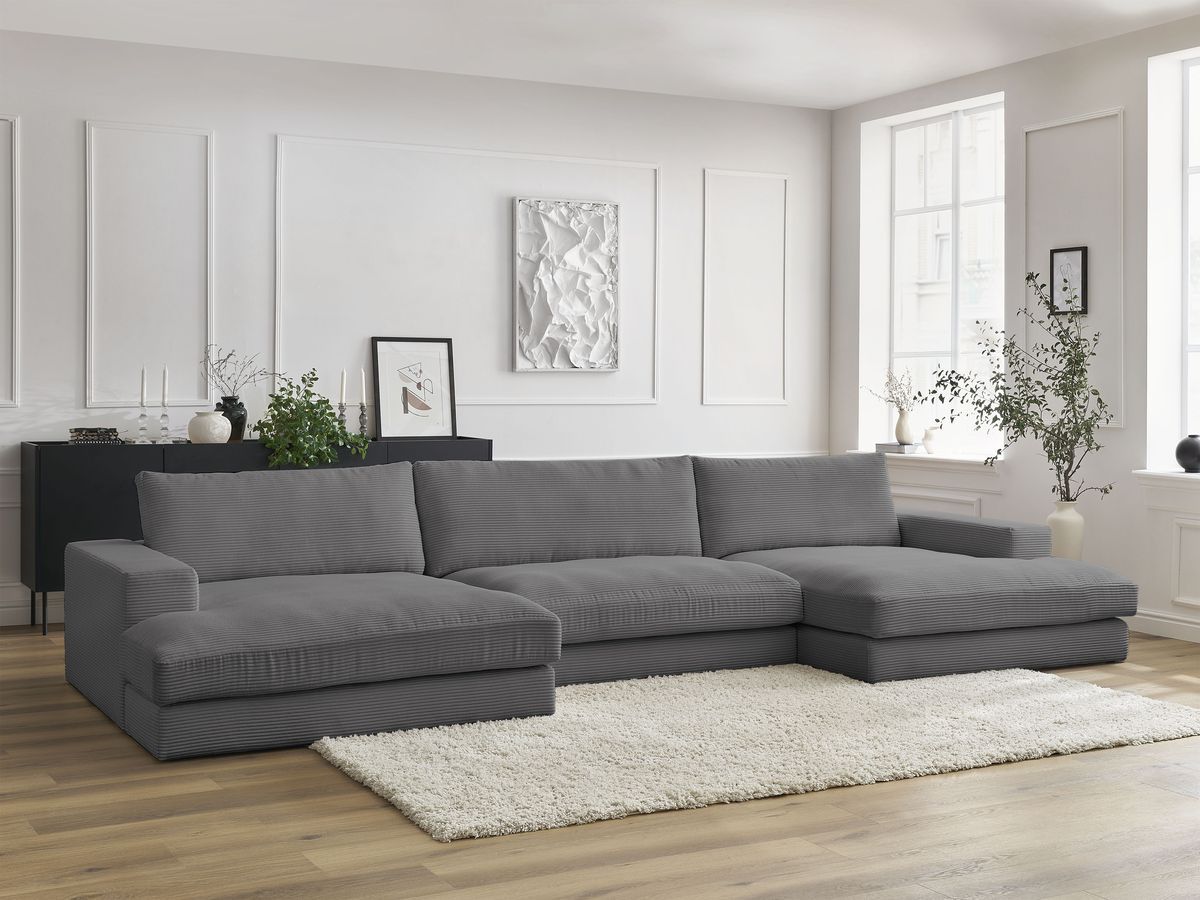 Bobochic Leonard Wohnlandschaft 349 × 159 cm Cordsamt Dunkelgrau