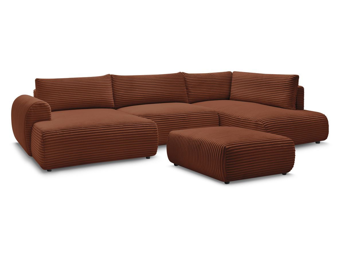 Bobochic Lucien Wohnlandschaft mit Pouf Breitcord weich Orange Ecke links