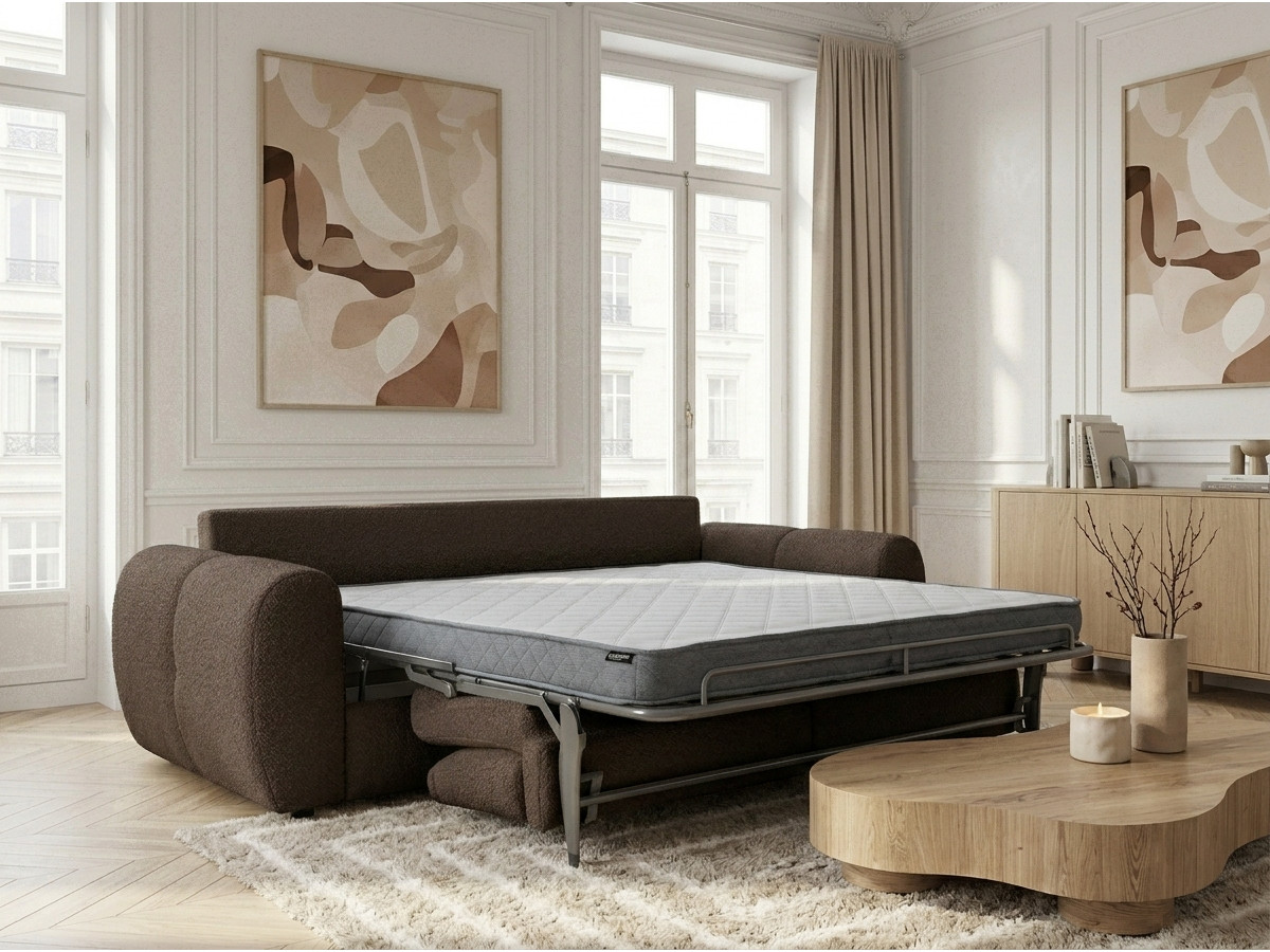 Bobochic Fuji Schlafsofa 3-Sitzer Bouclé-Stoff Braun