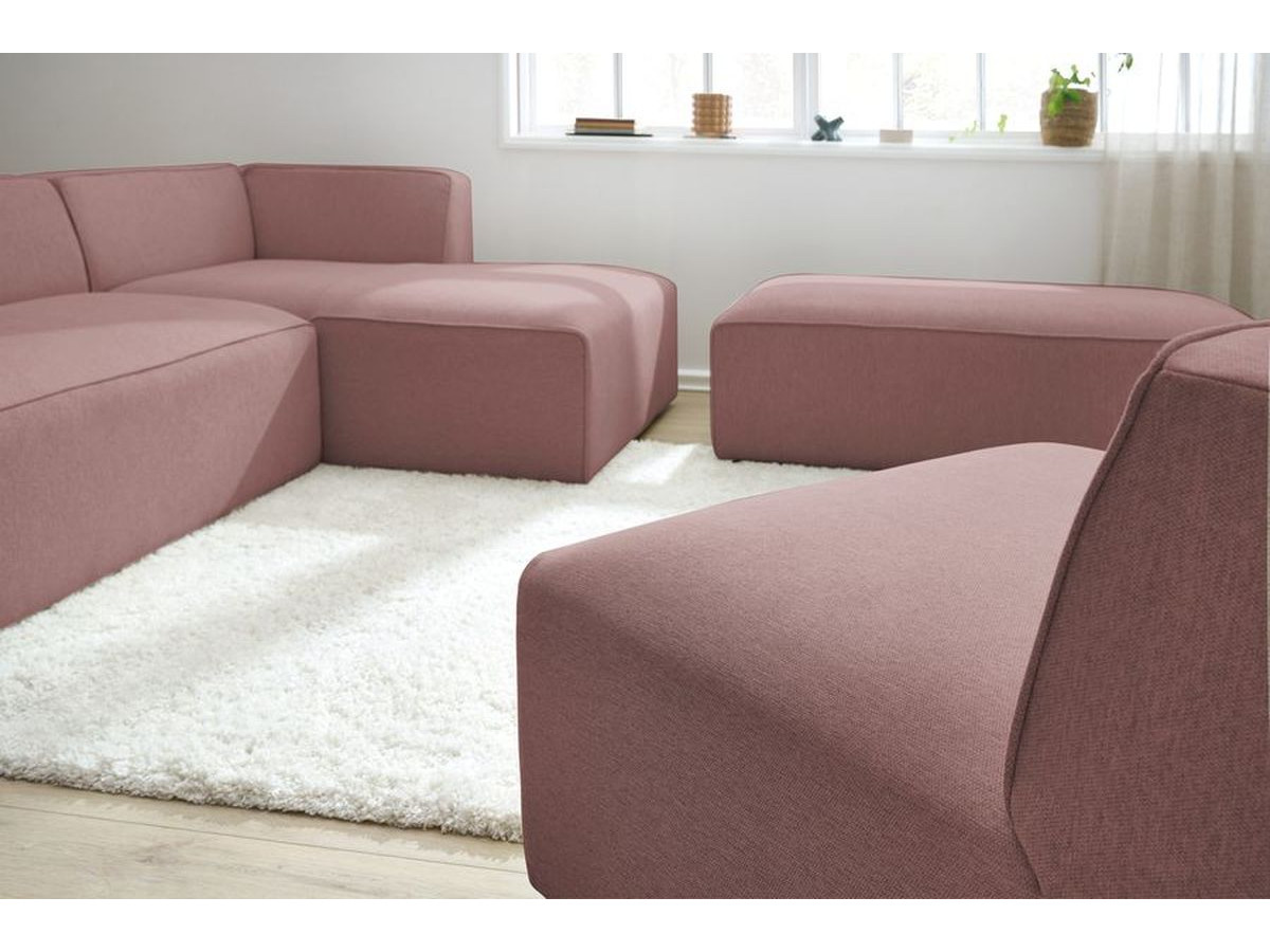 Bobochic Megeve Ecksofa mit Pouf Melange-Stoff Rosa Ecke rechts