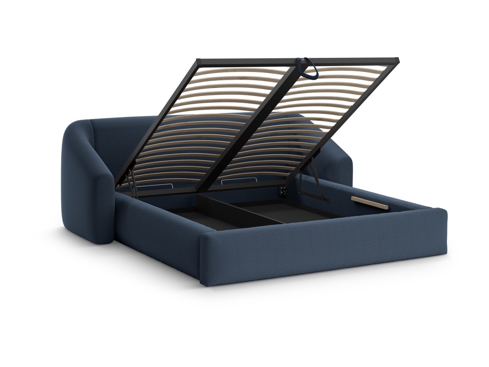 Cosmopolitan Design Stauraumbett mit Kopfteil Campi 160x200 Strukturierter Stoff Moly Königsblau