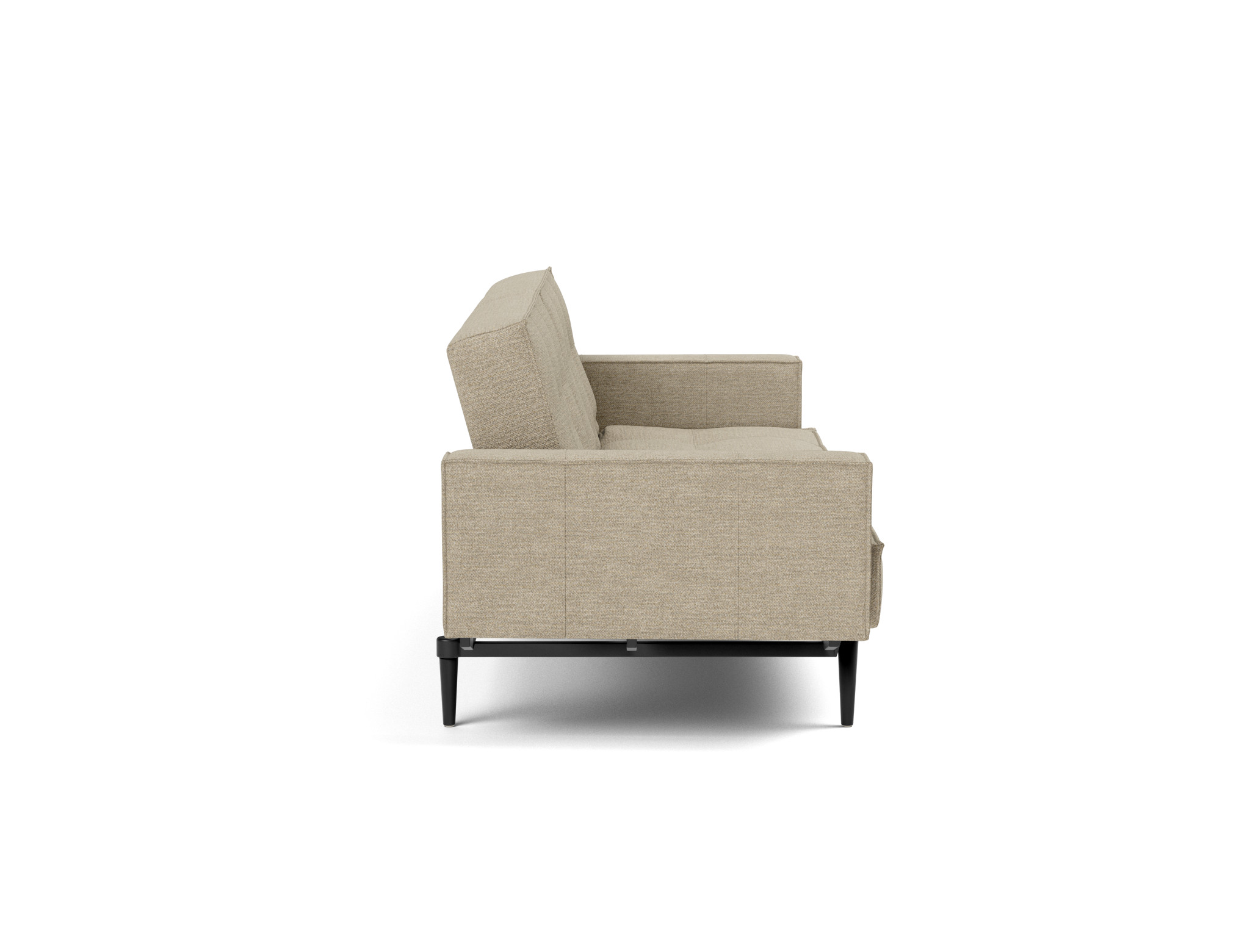 Schlafsofa Splitback mit Armlehnen Strukturierter Stoff Taura 356-Sand Beine Styletto Eiche schwarz