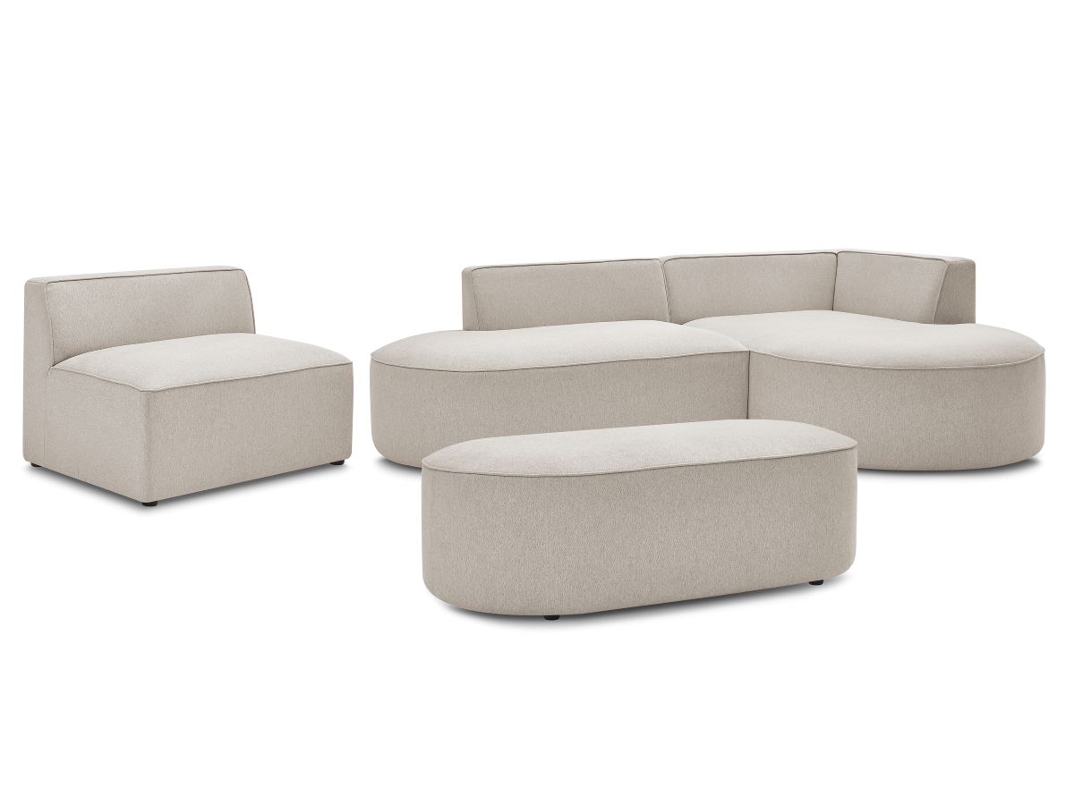Bobochic Rousseau Ecksofa mit Sofamodul und Pouf Melange-Stoff Beige Ecke rechts