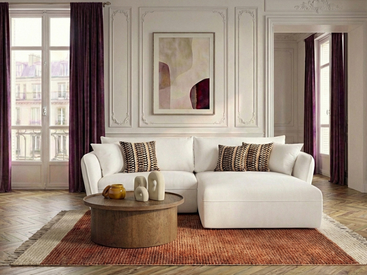 Bobochic Luigi Ecksofa Strukturstoff Weiß Ecke rechts