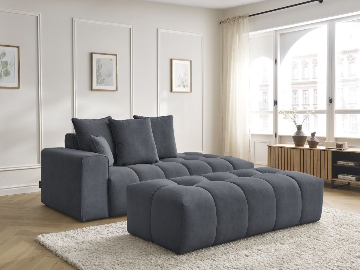 Bobochic Mont-blanc Sofa 5-Sitzer mit Pouf Samt Dunkelgrau Armlehne links