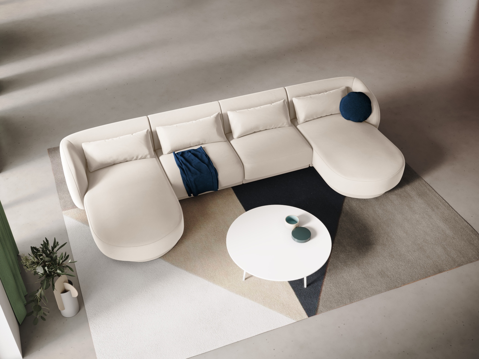 Cosmopolitan Design Panoramasofa Tulum 5-Sitzer Samt Bluvel Helles Beige