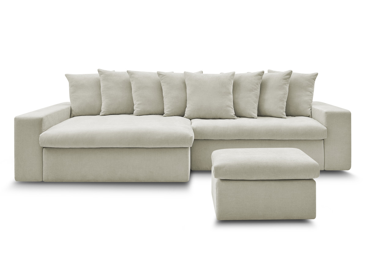 Bobochic Enore Ecksofa mit Pouf Stoff Beige Ecke links