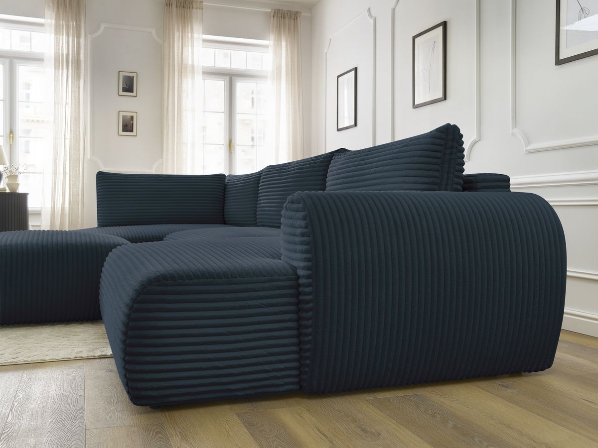 Bobochic Lucien Wohnlandschaft mit Pouf Breitcord weich Dunkelblau Ecke rechts