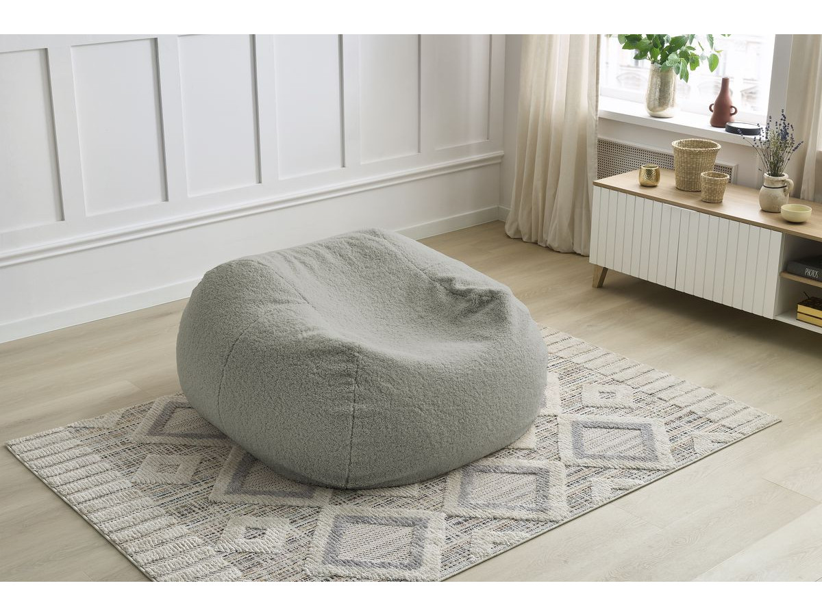 Bobochic Meribel Pouf Bouclé-Stoff Hellgrau