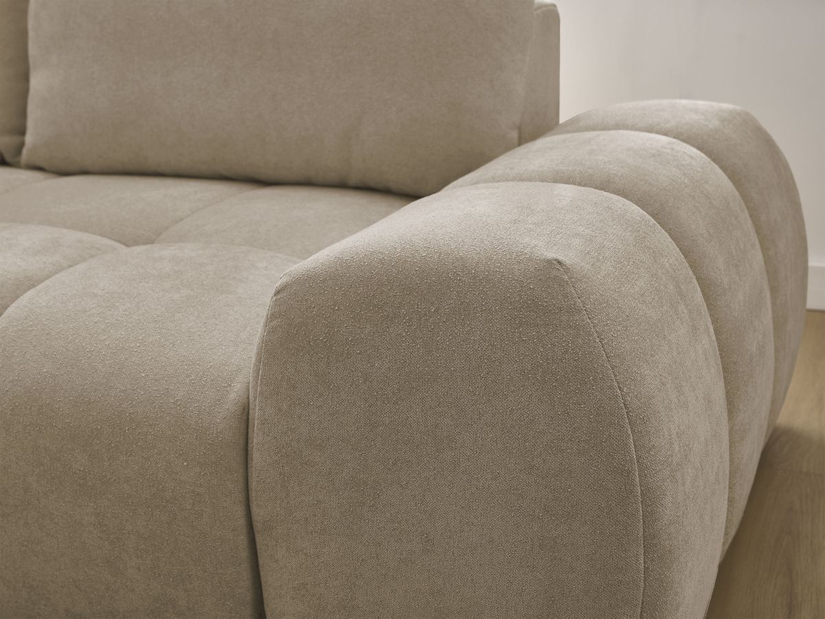 Bobochic Everest Ecksofa mit Schlaffunktion und Bettkasten 318 × 180 cm, 3 Kissen Strukturstoff Taupe Ecke links