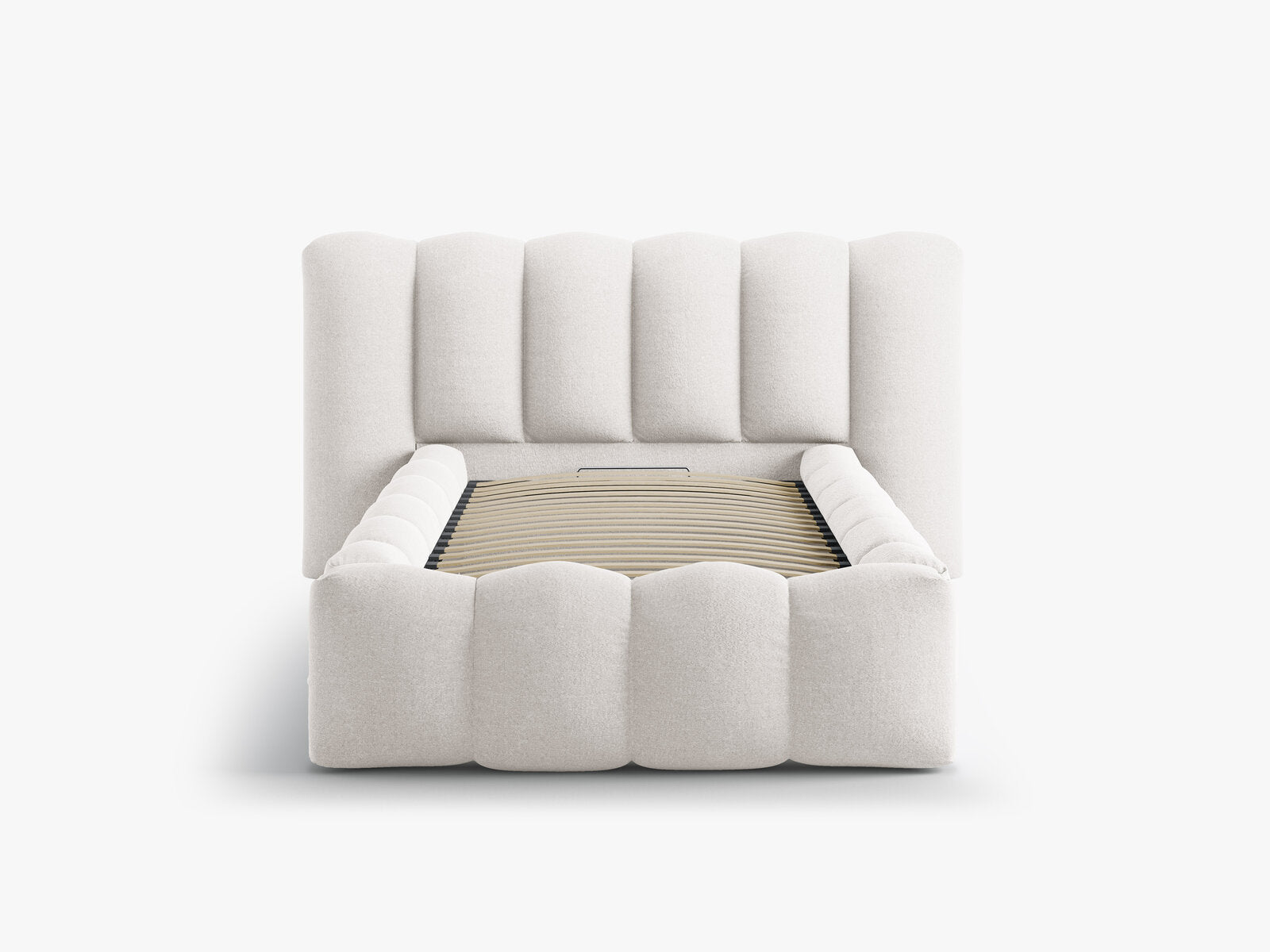 Micadoni Stauraumbett mit Kopfteil Lupine Strukturierter Stoff Moly Helles Beige 90x200