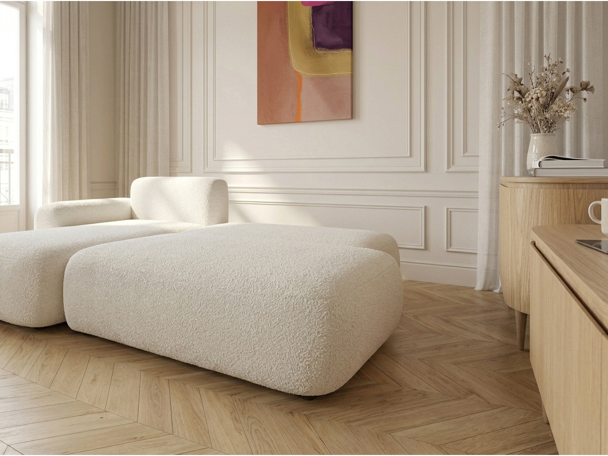 Bobochic Tango Ecksofa mit Schlaffunktion und Bettkasten Bouclé-Stoff Beige Ecke links