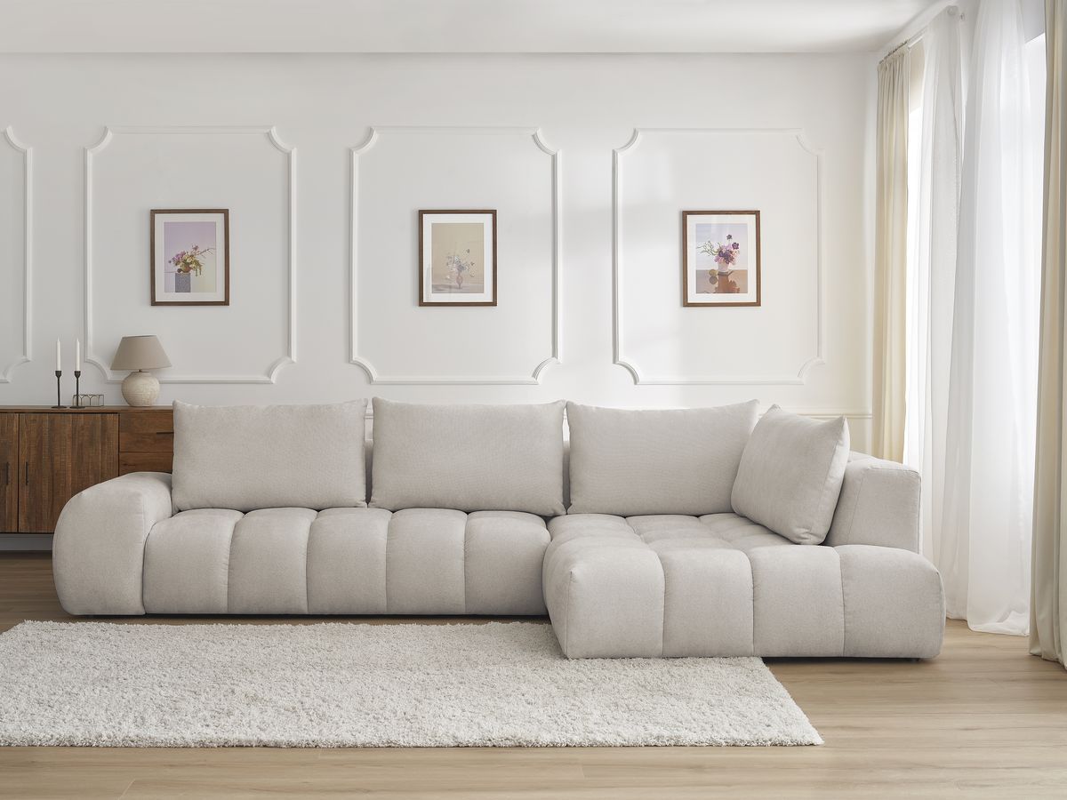 Bobochic Everest Ecksofa, 4 Kissen Strukturstoff Beige Ecke rechts