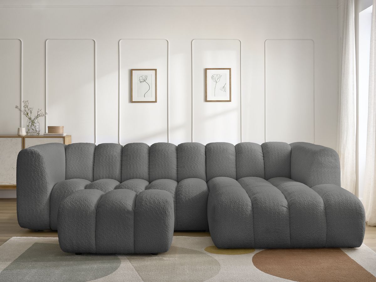 Bobochic Talia Ecksofa mit Pouf Bouclé-Stoff Dunkelgrau Ecke rechts