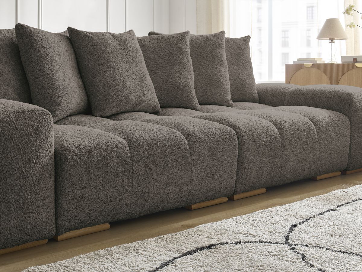Bobochic Anakin Schlafsofa 3-Sitzer mit Bettkasten, 6 Kissen Bouclé-Stoff Braun