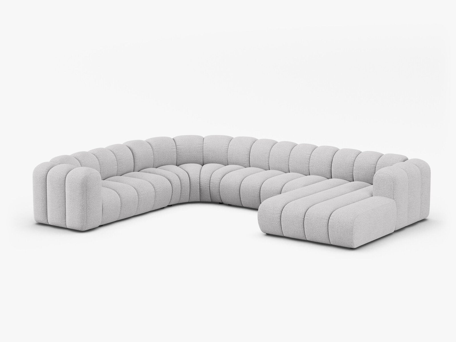 Micadoni Modulares Panorama Ecksofa Lupine 6-Sitzer Links Boucle Baloo Hellgrau