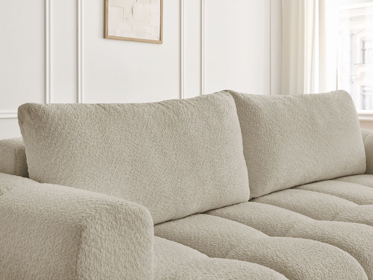 Bobochic Fuji Schlafsofa 3-Sitzer mit Bettkasten und Pouf Bouclé-Stoff Beige