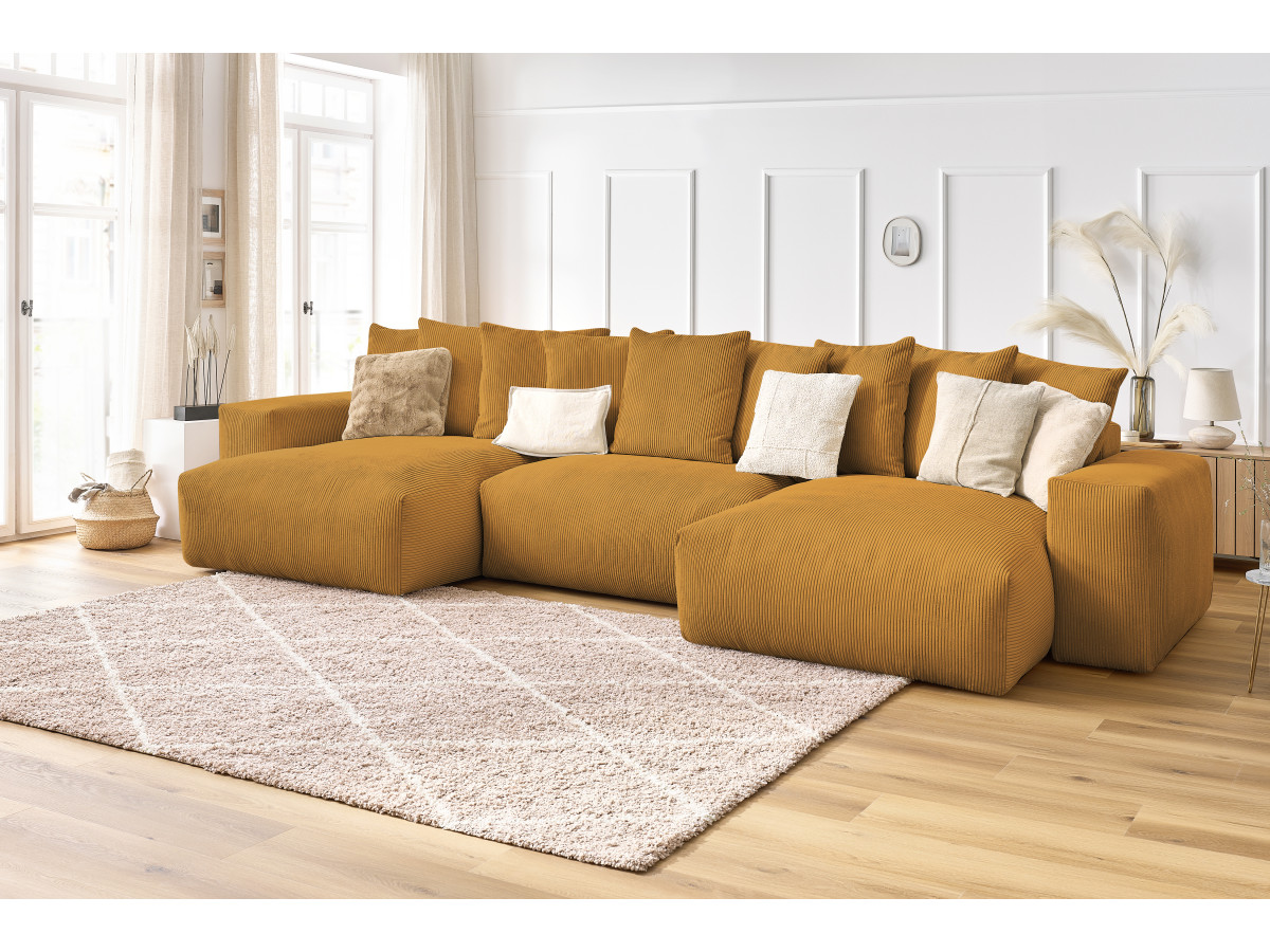 Bobochic Voltaire Wohnlandschaft 420 × 174 cm Cordsamt Gelb
