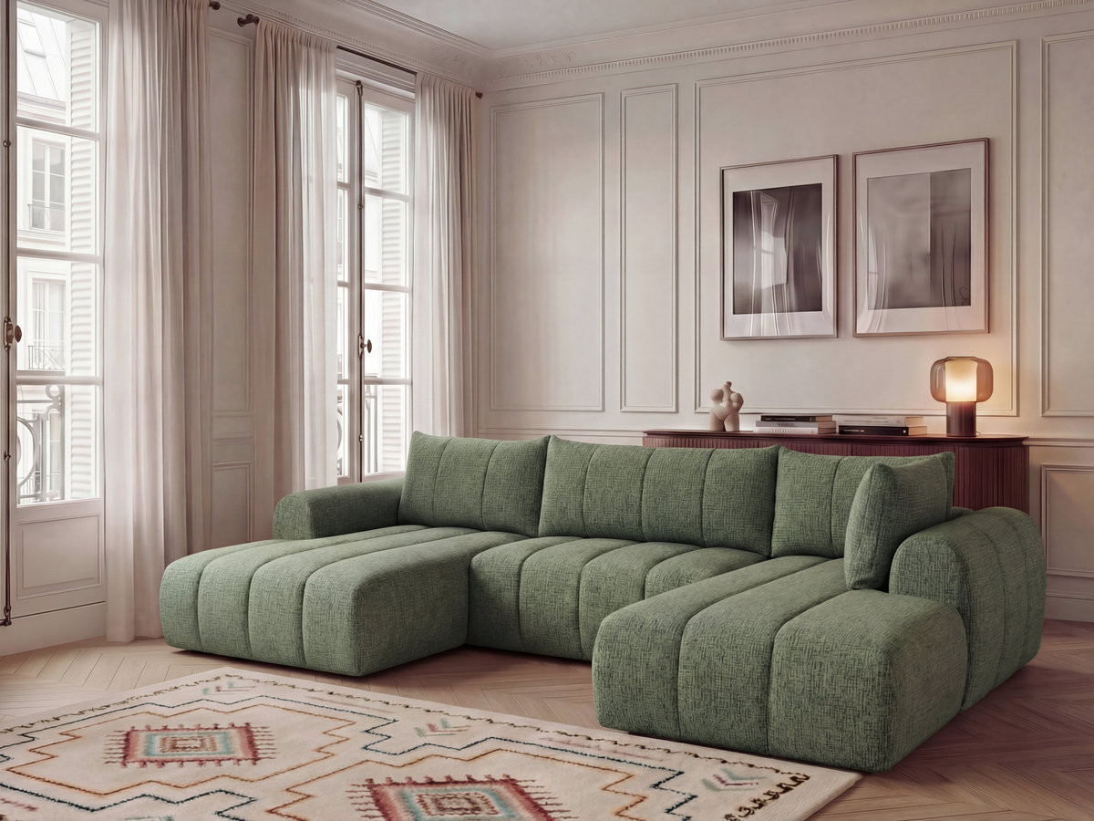 Bobochic Nesty Wohnlandschaft Melange-Stoff Hellgrün Ecke links