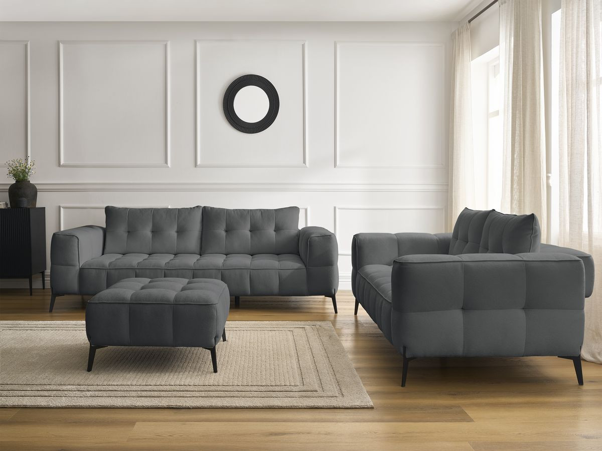 Bobochic Anis Sofa-Set 3- und 2-Sitzer mit Pouf Strukturstoff Dunkelgrau